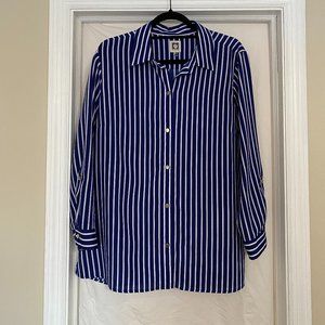 EVERYTHING MUST GO: Anne Klein, Button-Down Blouse, Blue+White Stripes, Size XL